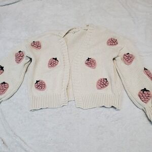 New In Cardigan Cream Pink Berry‎ Crochet Romantic Cottagecore Kawaii Knit Small